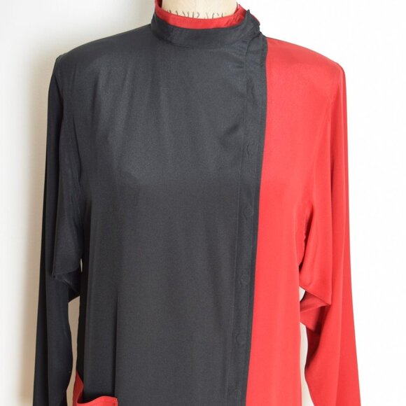 vintage 80s dress black red color block futuristic mod modest space age M - Picture 3 of 9